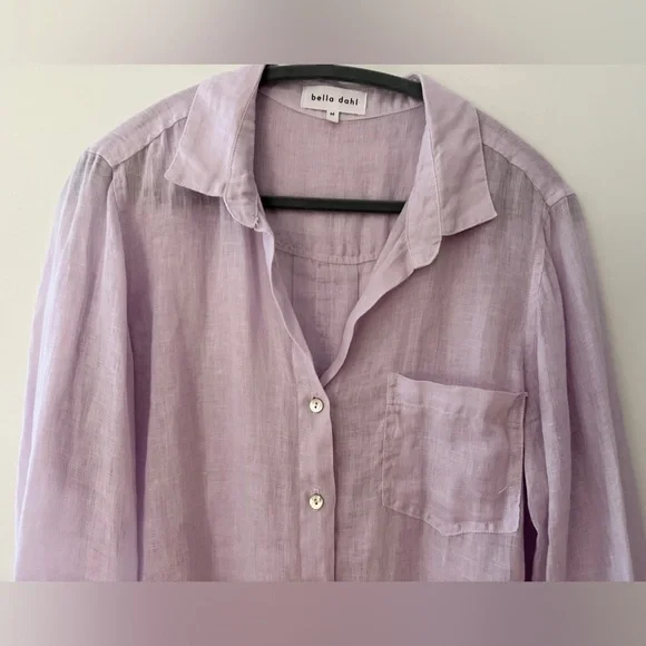 NEW Bella Dahl Linen Pocket Button Down, Lavender, Size M - Picture 4 of 8